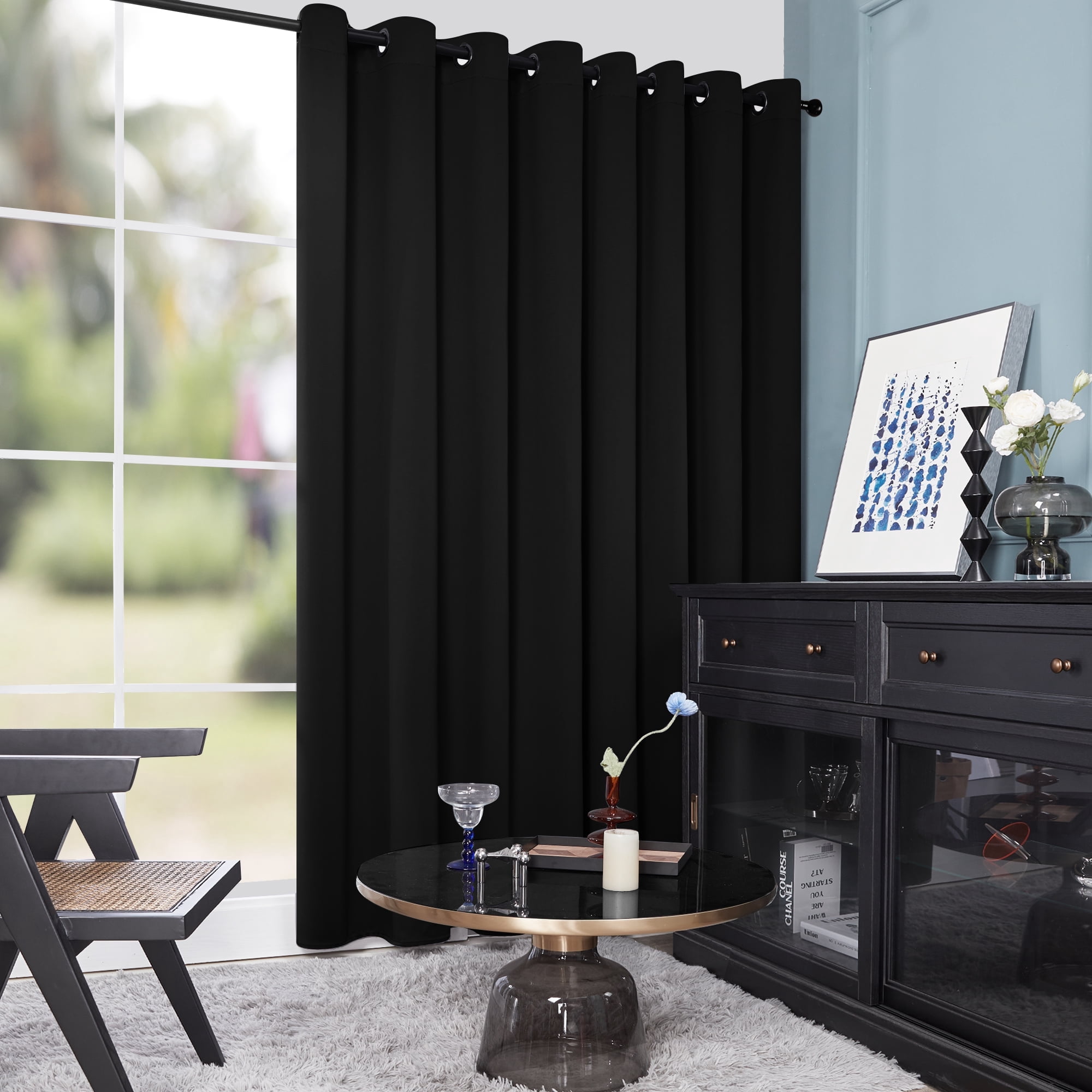 Deconovo Wide Blackout Curtains for Patio 100"W x 84"L, Thermal Insulated Room Divider Curtain Panel for Bedroom 100 x 84 inch Black 1 Piece