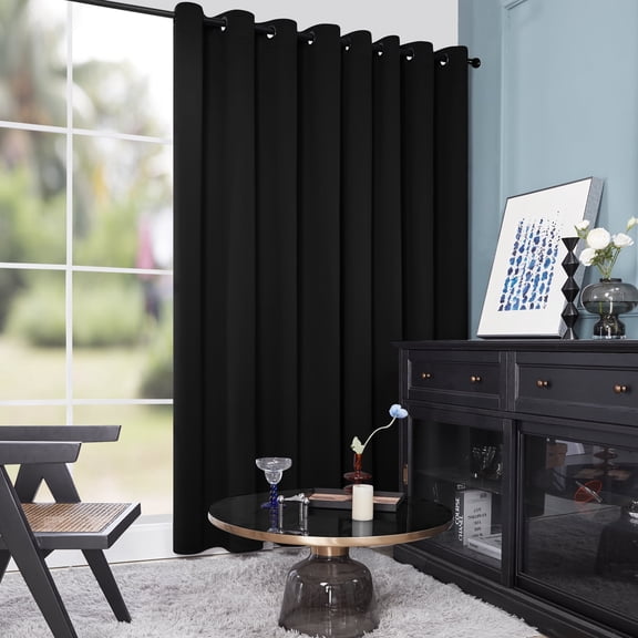 Deconovo Wide Blackout Curtains for Patio 100"W x 84"L, Thermal Insulated Room Divider Curtain Panel for Bedroom 100 x 84 inch Black 1 Piece