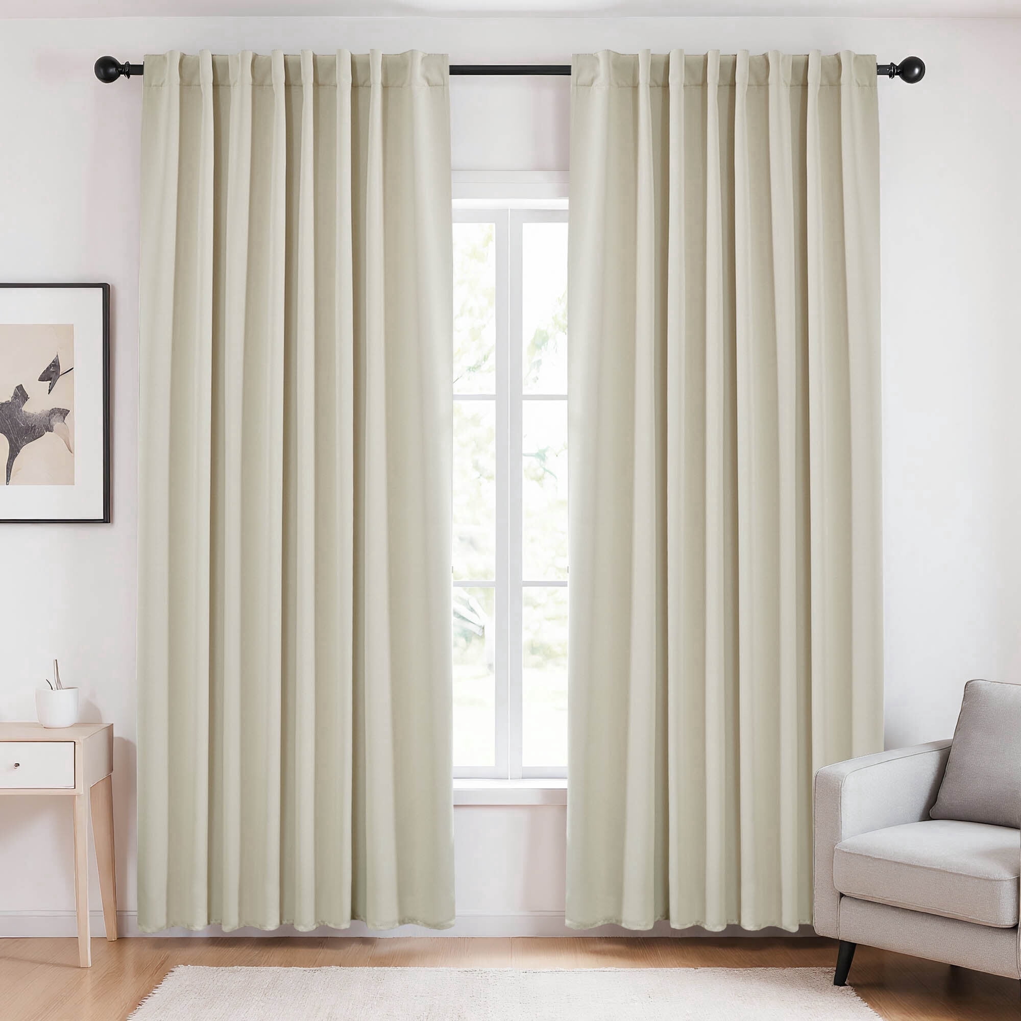 Deconovo Blackout Drapes for Living Room, Thermal Insulated Privacy Curtains, Noise Reducing Back Tab Rod Pocket Panels, 70 x 84 Inch, Beige, 2 Panels
