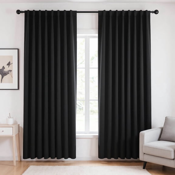Deconovo Light Blocking Curtains for Bedroom Living Room, Thermal Insulated Blackout Drapes, Hidden Tab Rod Pocket, 70 x 84 Inch, Black, 2 Panels