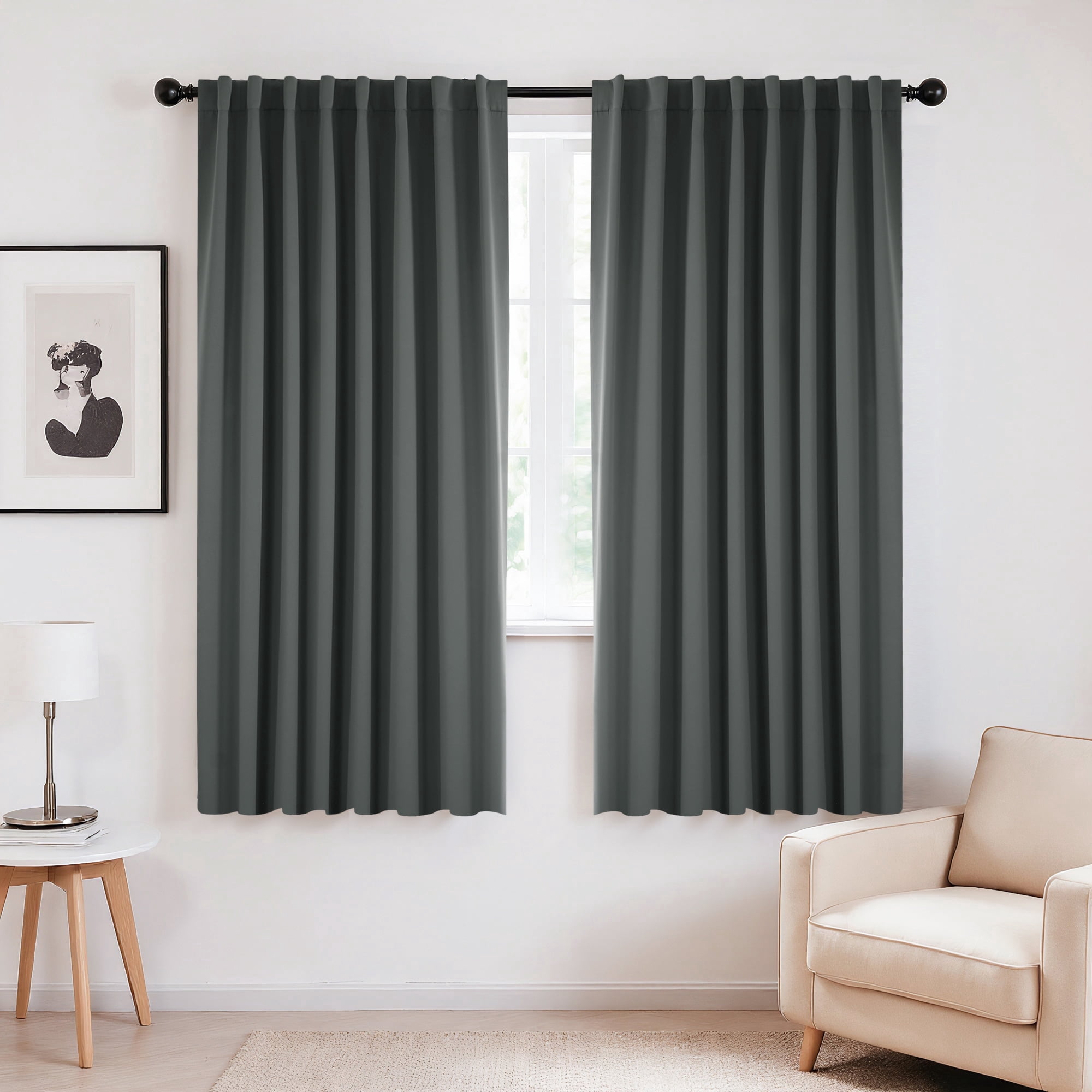 Deconovo Blackout Curtains for Bedroom Living Room, Thermal Insulated Back Tab Rod Pocket Window Panels, 70 x 63 Inch, Dark Gray, 2 Panels