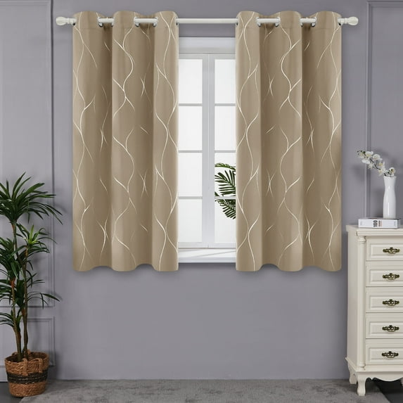 Deconovo Blackout Wave Foil Print Room Darkening Thermal Insulated Curtain 42W x 63L inch, 2 Panels, Khaki