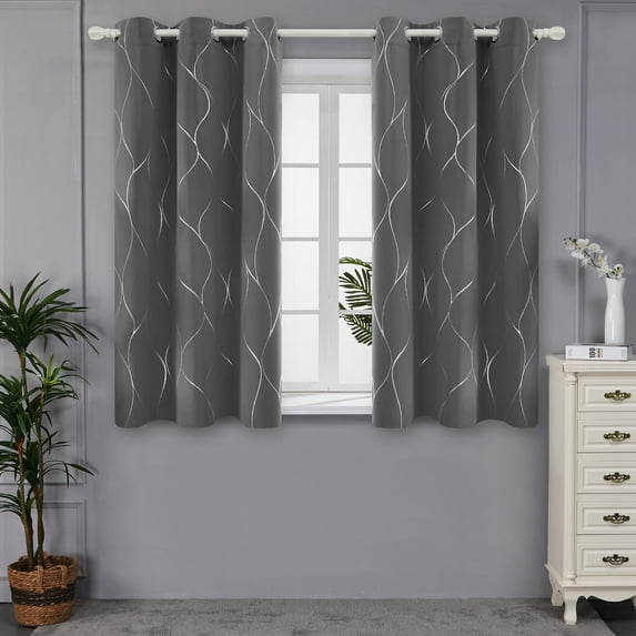 Deconovo Blackout Wave Foil Print Room Darkening Thermal Insulated Curtain 42W x 63L inch, 2 Panels, Light Grey