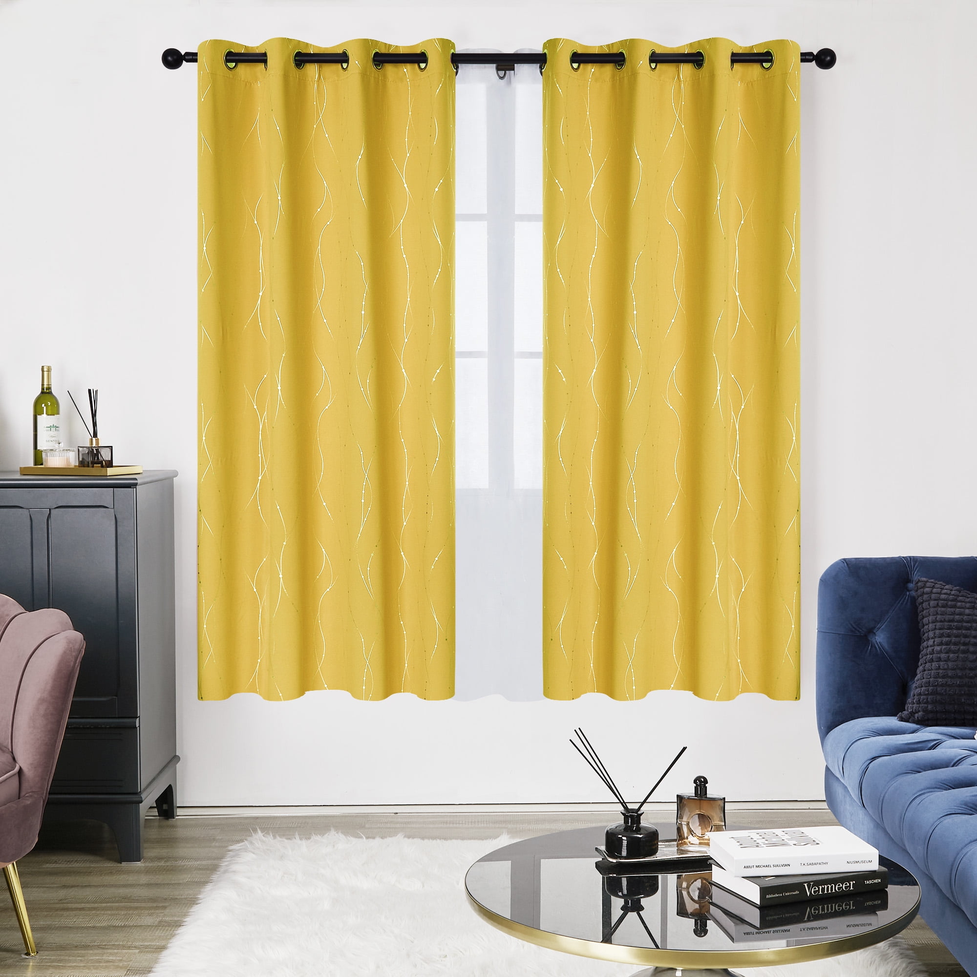 Deconovo Blackout Yellow Curtains and Drapes, Sunlight Blocking