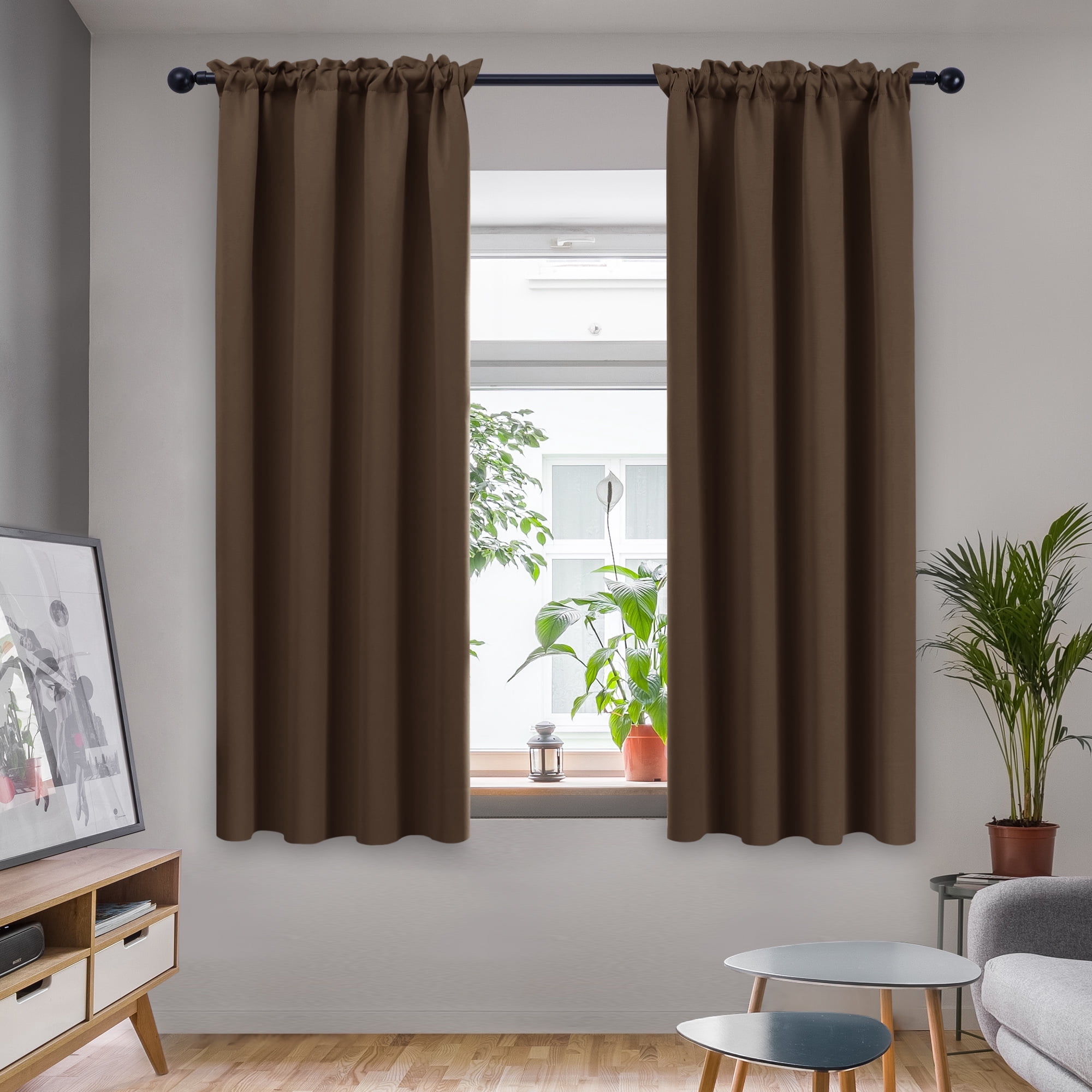 Deconovo Black Out Curtains 63 inches Long, Rod Pocket Thermal Insulated Window Curtians for Living Room 42W x 63L inch Brown Set of 2