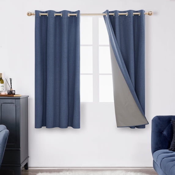 Deconovo Blue Total Blackout Curtain Full Light Blocking Grommet Thermal Panels with Gray Coating for Hotel, 52 x 54 inch, Set of 2