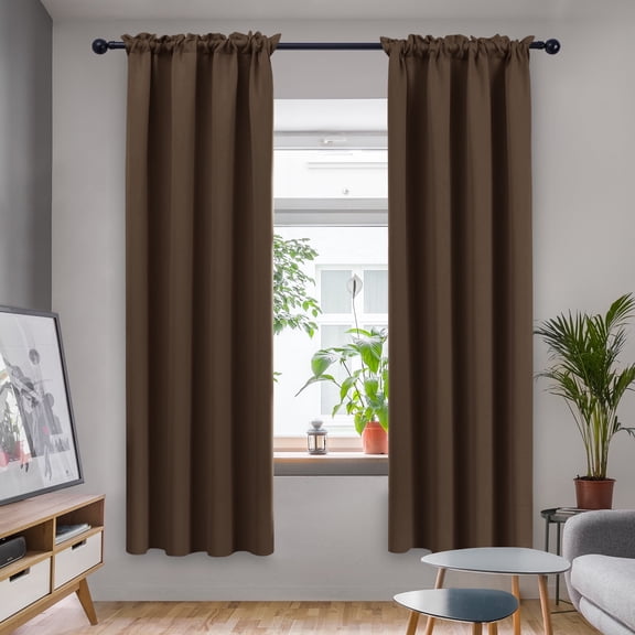 Deconovo Brown Thermal Insulated Blackout Curtains Pack of 2 Panels, Rod Pocket Light Blocking Curtians for Living Room 42W x 72L inch