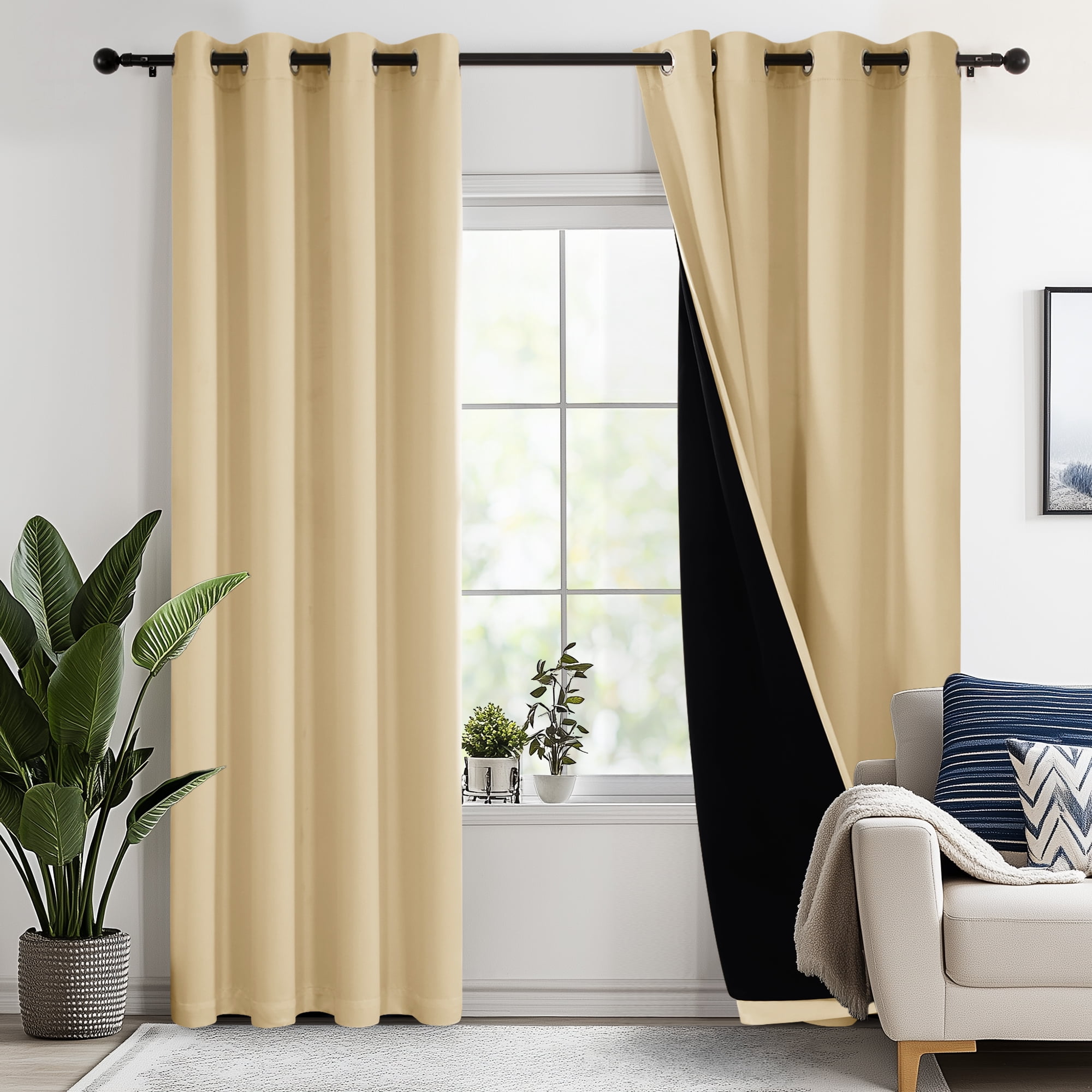 Burlywood Faux Silk Blackout Curtains with Grommets, 52" x 63"