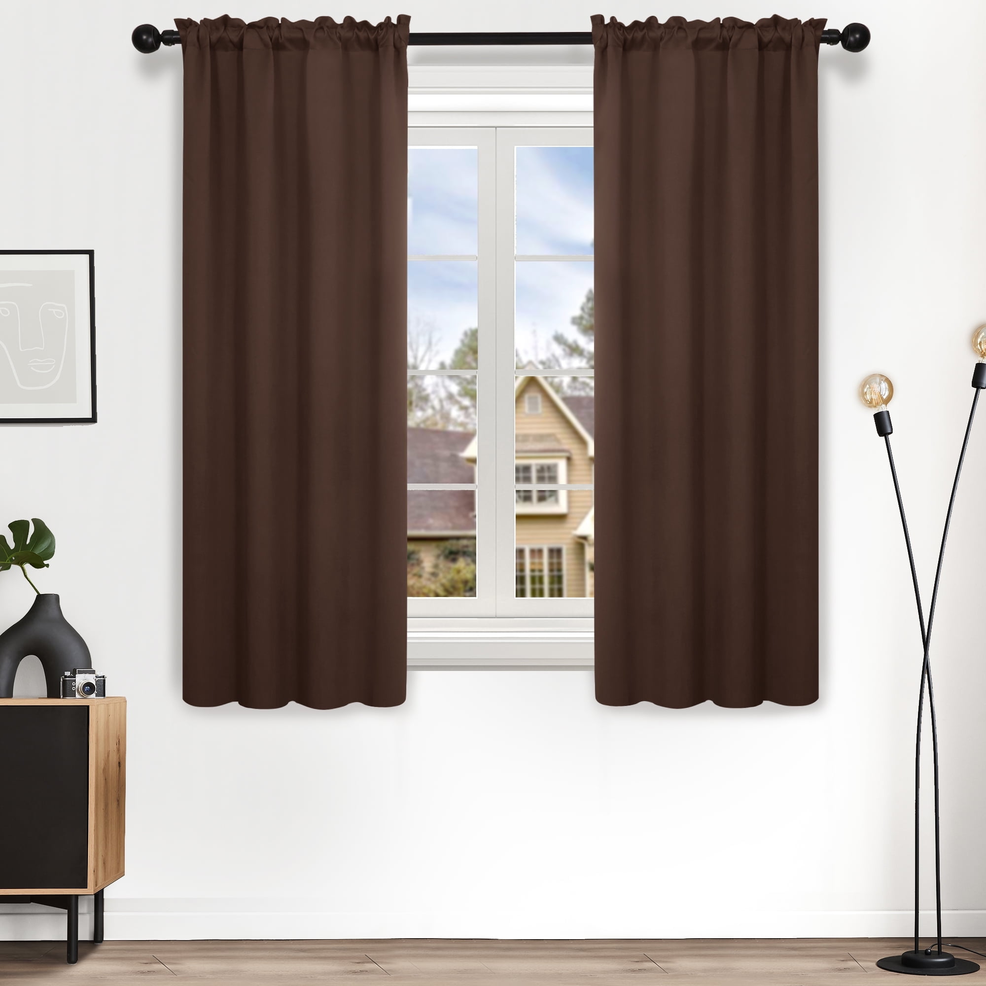 Deconovo Small Rod Pocket Window Curtains Panels, 2 Pieces, Thermal Insulated Blackout Window Drapes, 38" x 45", Chocolate