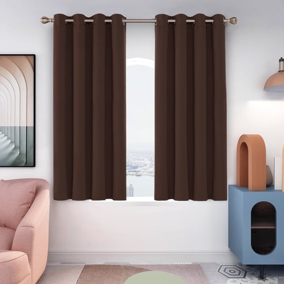 Deconovo Chocolate Short Blackout Curtains for Kitchen - Grommet Thermal Insulated Room Darkening Small Window Curtains (52x45 inch, Chocolate, Set of 2)
