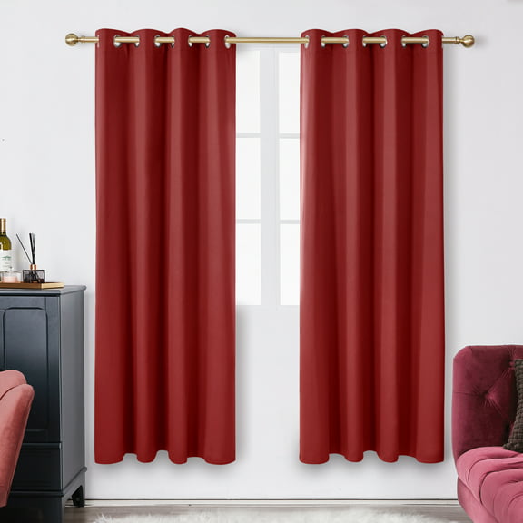 Deconovo Christmas 100% Blackout Curtain Thermal Insulated Thick Solid Grommet Window Curtain for Bedroom Living Room, 52x72 inch, Maroon, 2 Panels