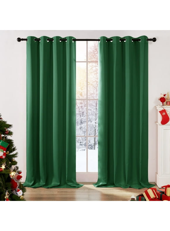 Deconovo Christmas Blackout Curtains 52x72 inch (52x72 inch, Dark Green, Set of 2 Panels)