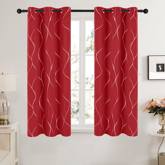 Deconovo Christmas Blackout Curtains for Living Room, Set of 2,Red Wave Foil Print, 42x63 inch