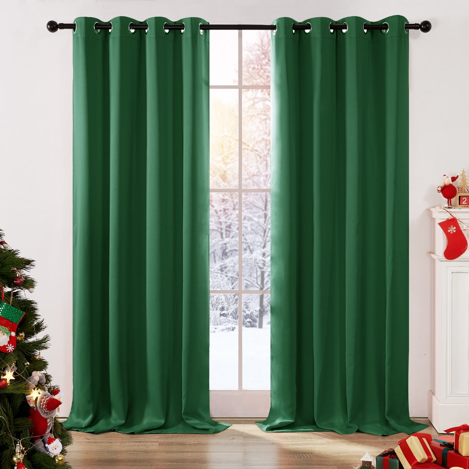 Deconovo Christmas Dark Green Blackout Curtains for Kitchen