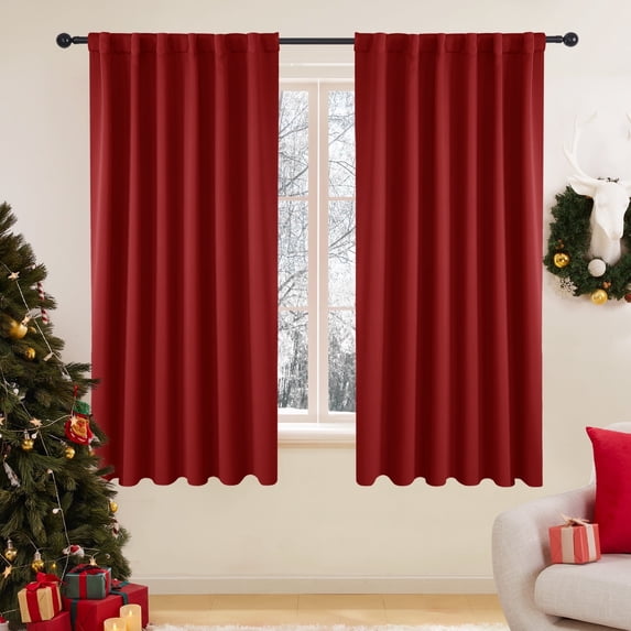 Deconovo New Year Decoration Blackout Curtains Back Tab and Rod Pocket Thermal Insulated Room Darkening Curtains for Kitchen Window 52x54 inch True Red