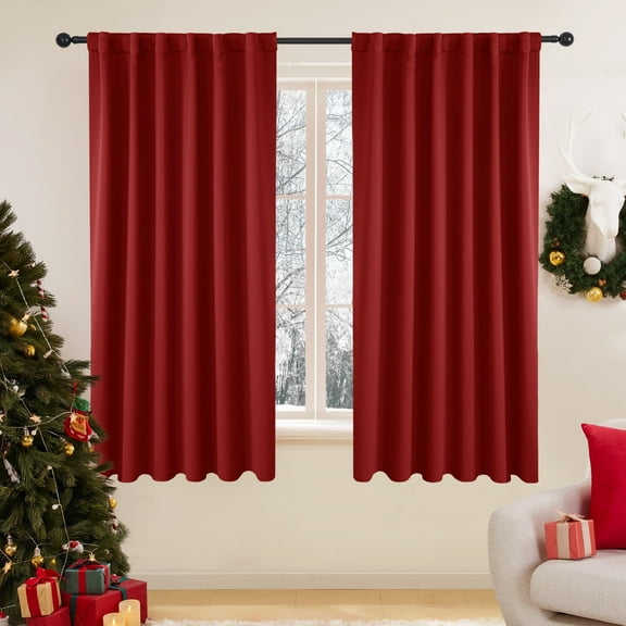 Deconovo  New Year Decoration Blackout Curtains Back Tab and Rod Pocket Thermal Insulated Room Darkening Curtains for Kitchen Window 52x54 inch True Red