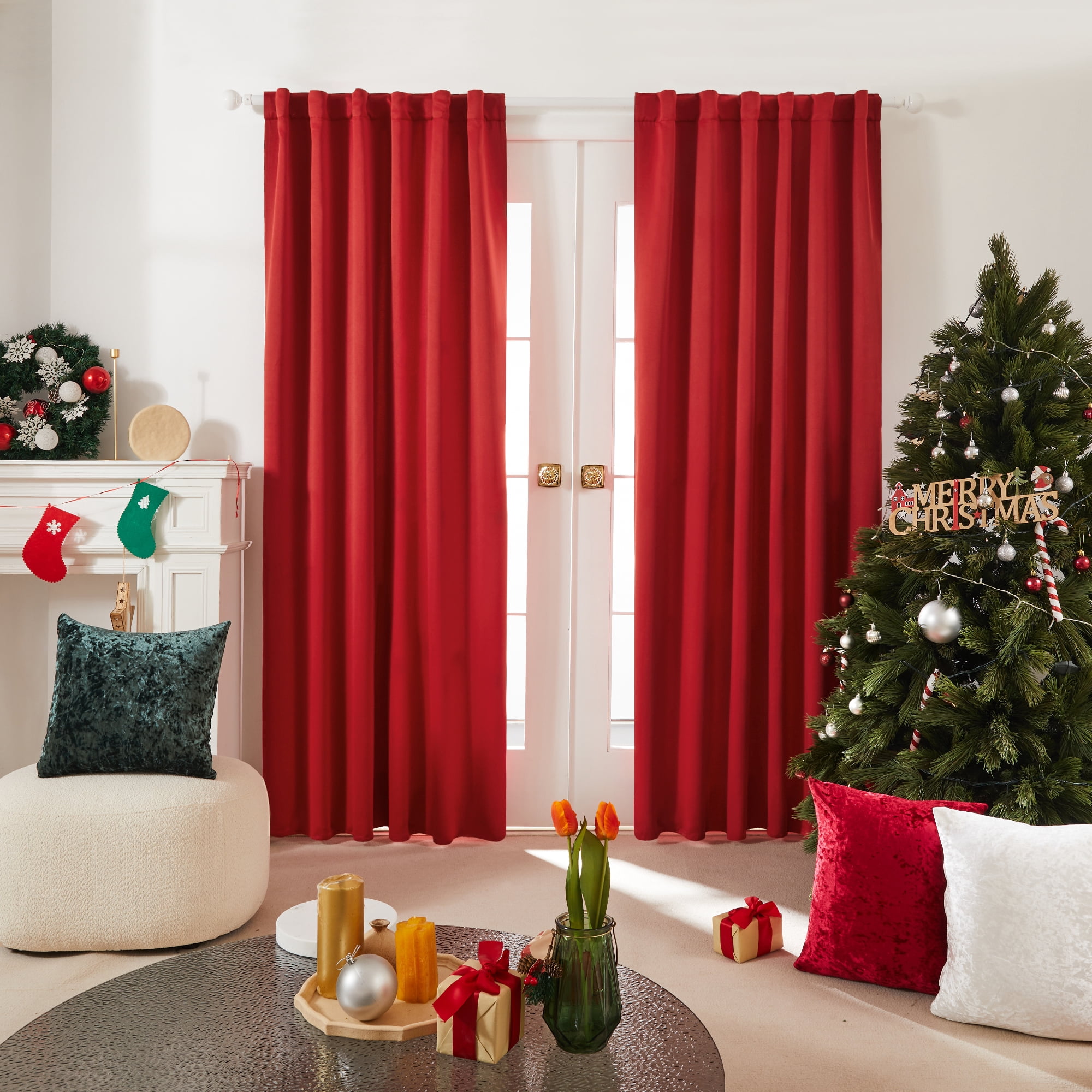 Deconovo Christmas Decoration Blackout Curtains Back Tab and Rod Pocket