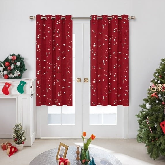 Deconovo Christmas Decoration Thermal Insulated Curtains with Silver Dots Printed Pattern-Grommet Blackout Curtains for Nursey Room(52W x 54L inch, Red, 2 Panels)