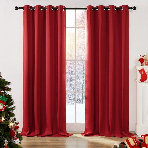 Deconovo Christmas Decorative Black Out Curtains Set of 2, 63 inches long - Grommet Room Darkening Thermal Insulated Curtains (52x63 inch, True Red, 2 Panels)