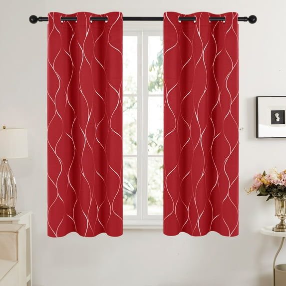 Deconovo Christmas Decorative Blackout Curtains Silver Foil Wave Printed Grommet Room Darkening WindoWPanels Thermal Insulated Curtain Drapes Room 42Wx 54L inch 2 Panels Red