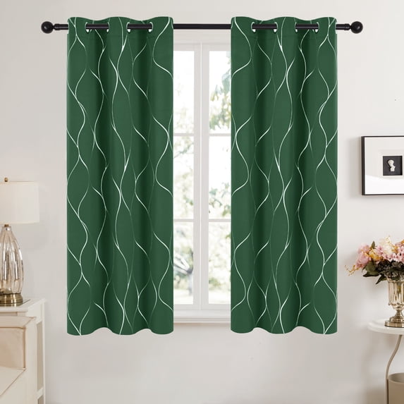 Deconovo Christmas Decorative Blackout Curtains Silver Foil Wave Printed Grommet Room Darkening WindoWPanels Thermal Insulated Curtain Drapes Room 42Wx 54L inch 2 Panels Dark Forest