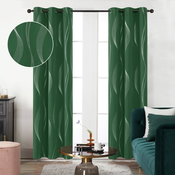 Deconovo Christmas Decorative Blackout Curtains for Guest Room, Wave Foil Printed Grommet Window Curtains (42 x 63 inch, Dark Forest, 2 Panels)