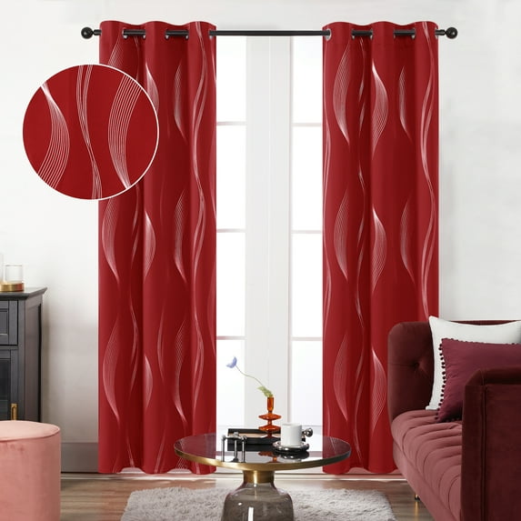 Deconovo Christmas Decorative Blackout Curtains for Guest Room, Wave Foil Printed Grommet Window Curtains (42 x 63 inch, True Red, 2 Panels)
