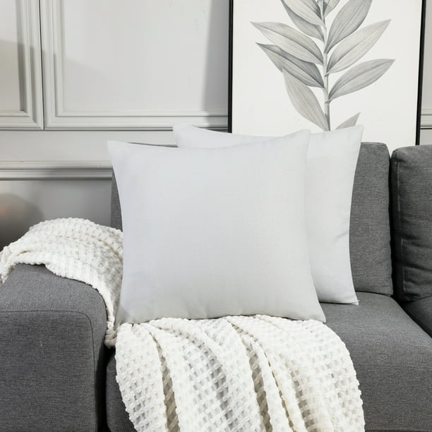 Deconovo Christmas Decorative Pillows Faux Linen Throw Pillow Covers Square Solid Burlap Cushion Covers 16 x 16 inch for Couch Sofa Bed Star White Set