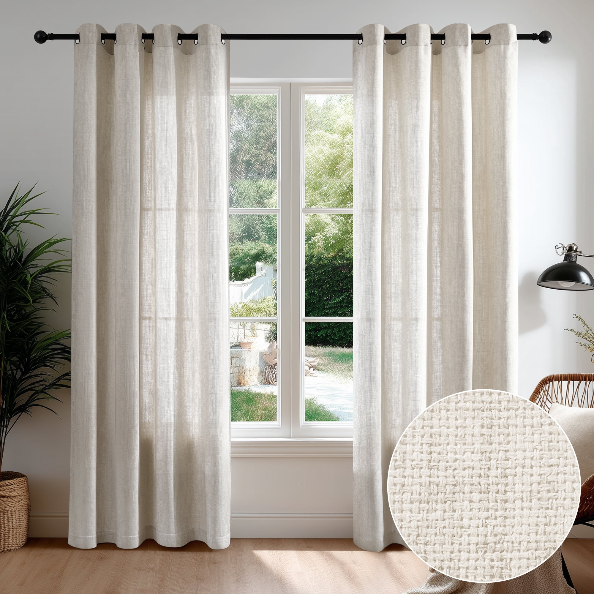 Deconovo Sheer Window Drapes, Linen Textured Grommet Curtain Panels, Natural, 52"x84", 2 Panels