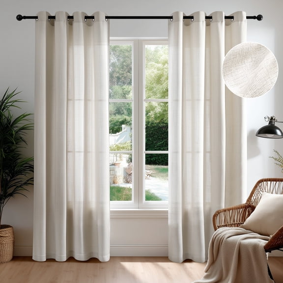 Deconovo Sheer Window Drapes, Linen Textured Grommet Curtain Panels, Natural, 52"x84", 2 Panels