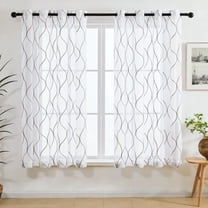 Deconovo Sheer Curtains for Bedroom Semi Sheer Window Curtain Panels with Line Pattern 52 x 84 Inch Coffee 2 Panels