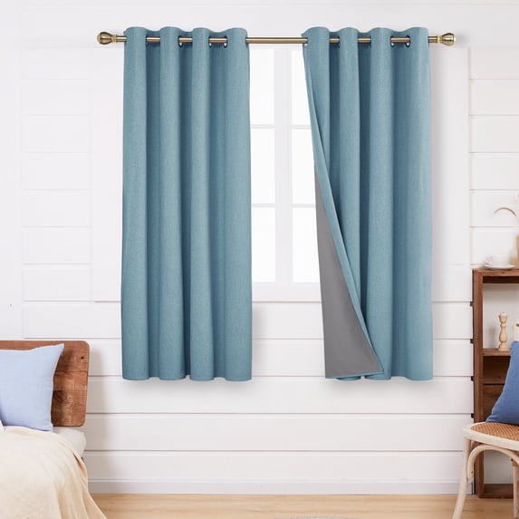 Deconovo 100% Blackout Curtains 2 Panels, Linen Textured Thermal Insulated Curtains with Coating, Short Curtains for Small Windows (Teal, 52" x 45" )