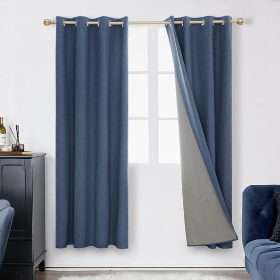 Deconovo Completely Shaded Drapery for Living Room Soundproof Curtain with Gray Coating Insulated Window Treatment for Guest Room, 52 x 72 inch, Blue, Set of 2