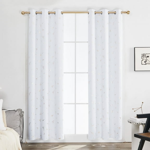 Deconovo Constellation Pattern Foil Printed Blackout Curtains, Grayish White Curtains 63 Inch Length, Grommet Light Blocking Curtains for Kid's Room (42 x 63 Inch, Grayish White, 2 Panels)