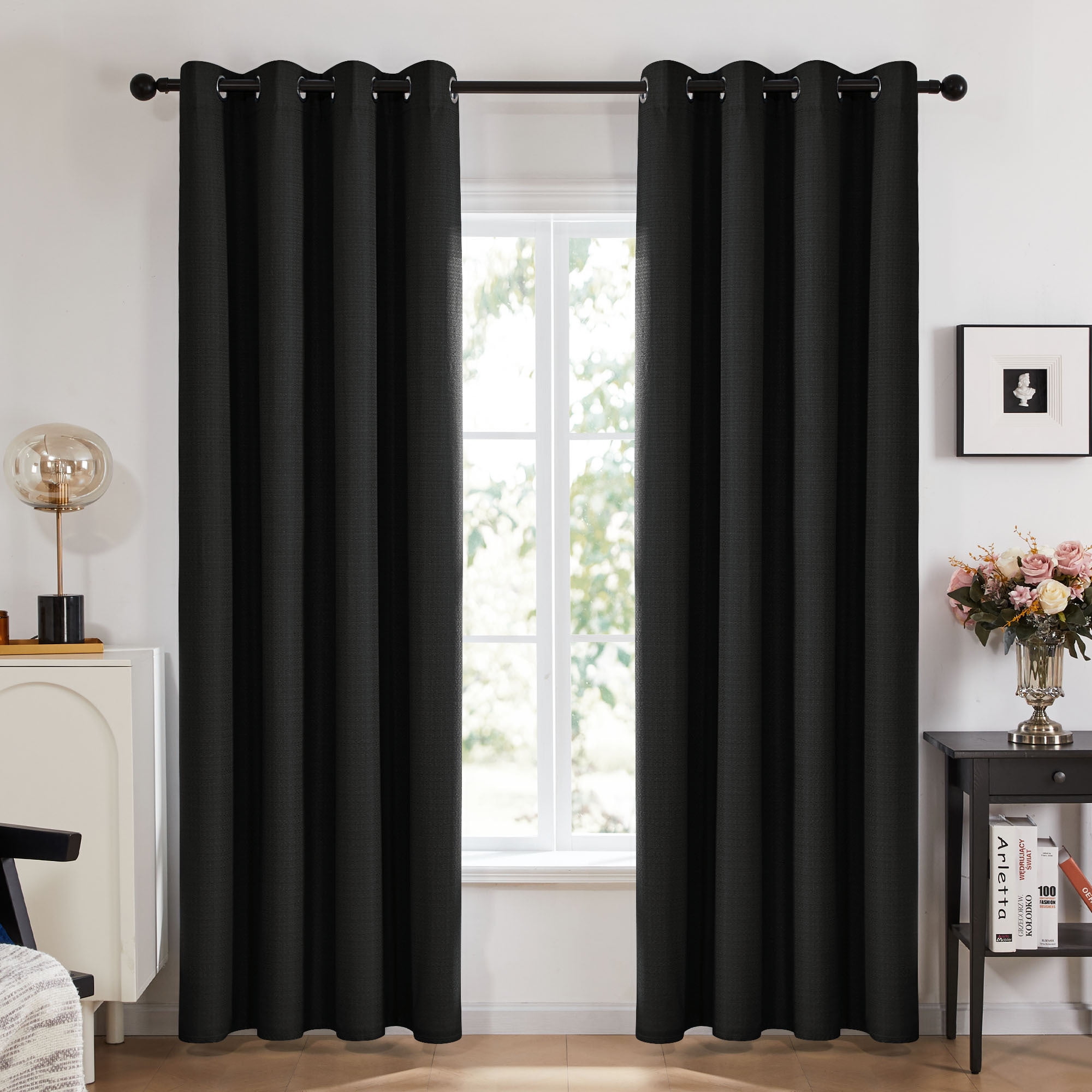 Black 52 x 63 Inch Polyester Blackout Curtains with Grommets