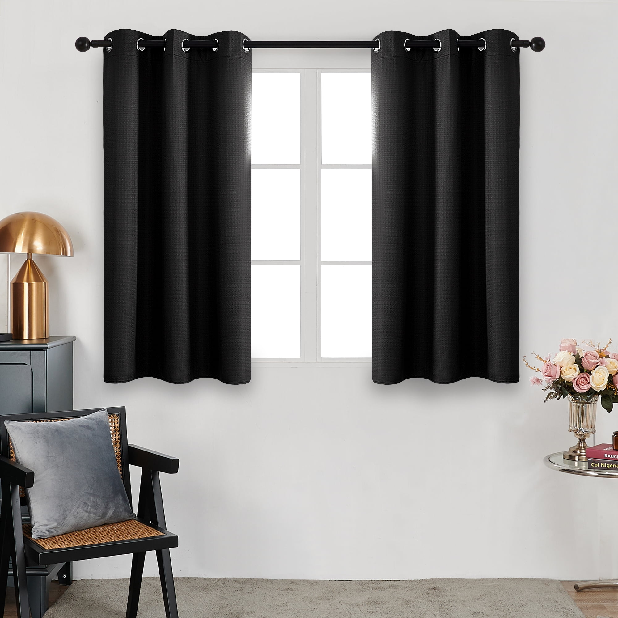 Deconovo Contemporary Jet Black Solid Print Grommet Blackout Curtains ...