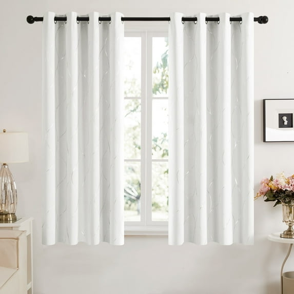 Deconovo Contemporary Pure White Geometric Grommet Room Darkening Curtains, 52" x 63" (2 Panels)