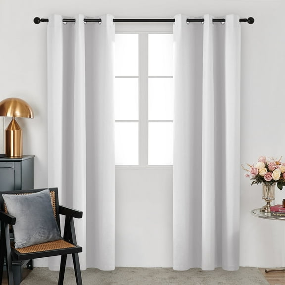 Deconovo Contemporary White Solid Print Blackout Curtains, Grommet Top, 38 x 84 Inch, 2 Panels