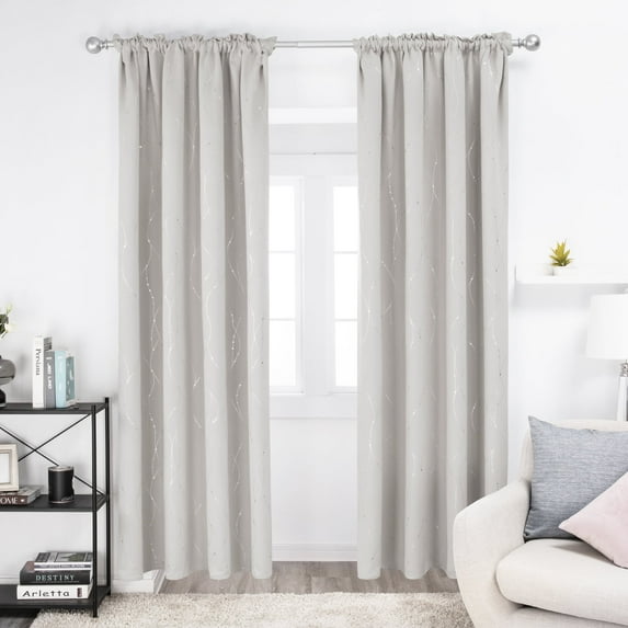 Deconovo Cream 42 x 84 inch Blackout Curtains Wave Line Foil Printed Drapes for Bedoom, 2 Panels