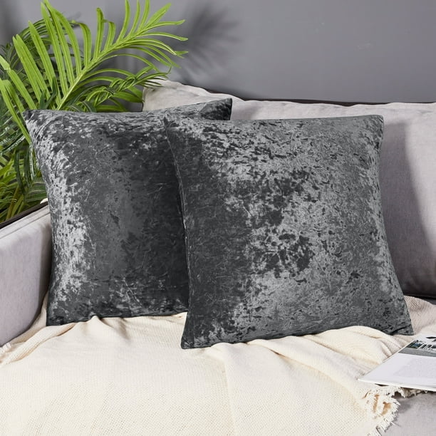 Deconovo Crushed Velvet Pillow Covers Dark Gray Square Pillow Covers Pack of 2 for Sofa 16 x 16 inch Walmart Business Supplies