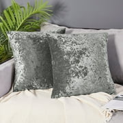 Deconovo Crushed Velvet Pillow Covers Gray Square Pillow Covers Pack of 2 for Sofa 16 x 16 inch