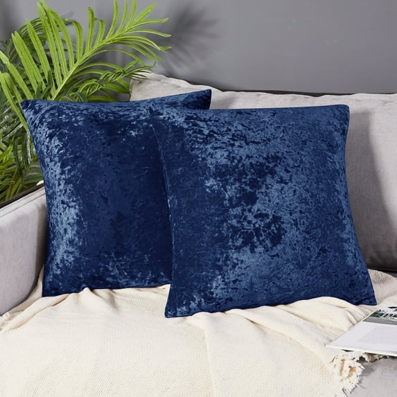 Deconovo Crushed Velvet Pillow Covers Navy Blue Square Pillow Covers Pack of 2 for Sofa 16 x 16 inch