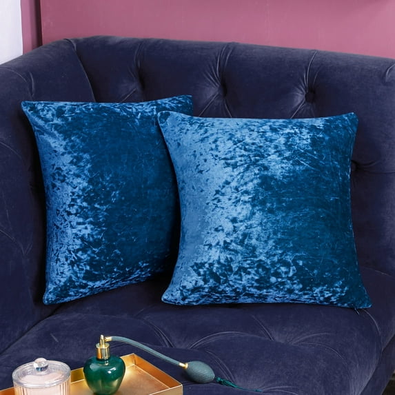 Deconovo Crushed Velvet Pillow Covers Royal Blue Square Pillow Covers Pack of 2 for Sofa 16 x 16 inch