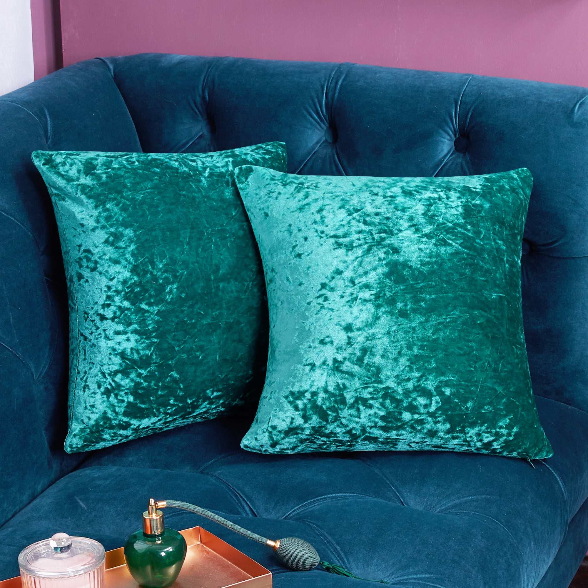 Deconovo Crushed Velvet Pillow Covers Turquoise Square Pillow