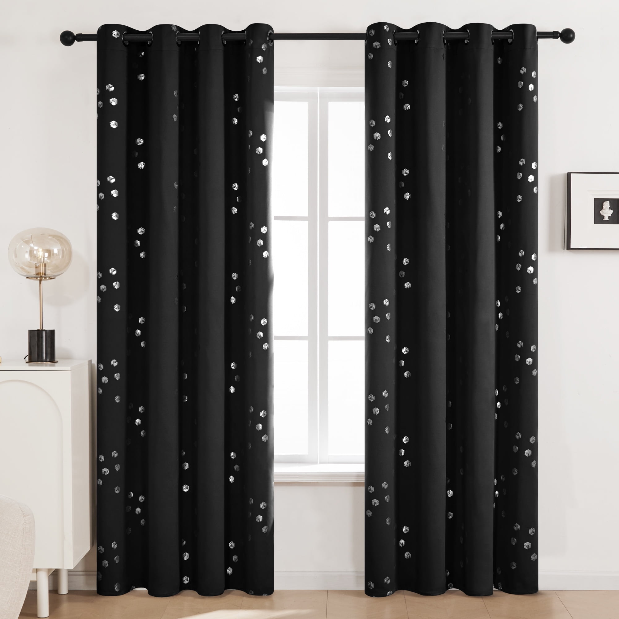Deconovo Curtain 52Wx84L inch Grommet Foil Printed Drapes of 2 Panels