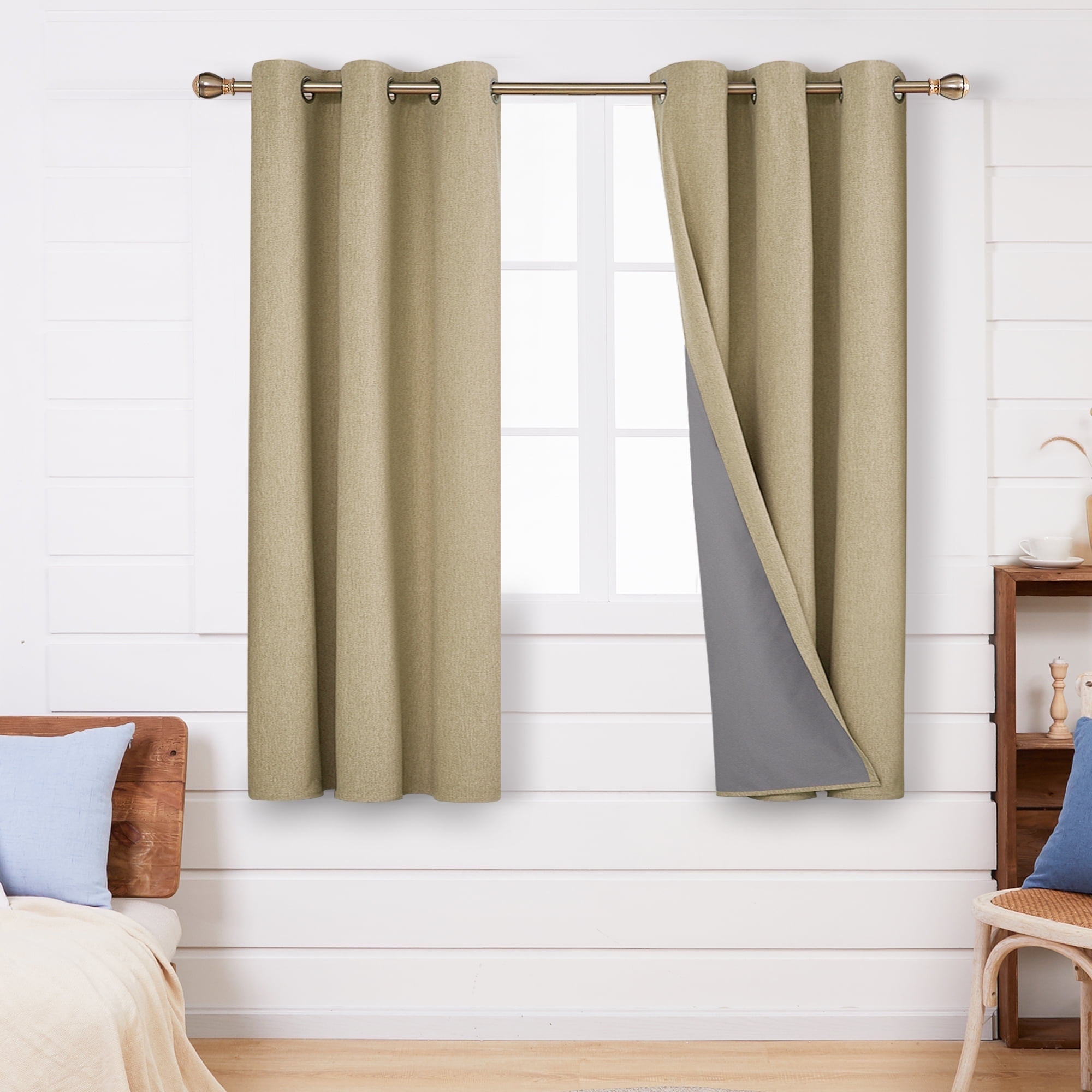 Deconovo 100% Blackout Curtains for Bedroom 63 inch Length, Thermal ...