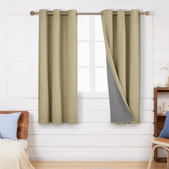Deconovo 100% Blackout Curtains for Bedroom 63 inch Length, Thermal Insulated Linen Textured Window Curtains and Drapes (Khaki, 42W x 63L inch, 2 Panels)