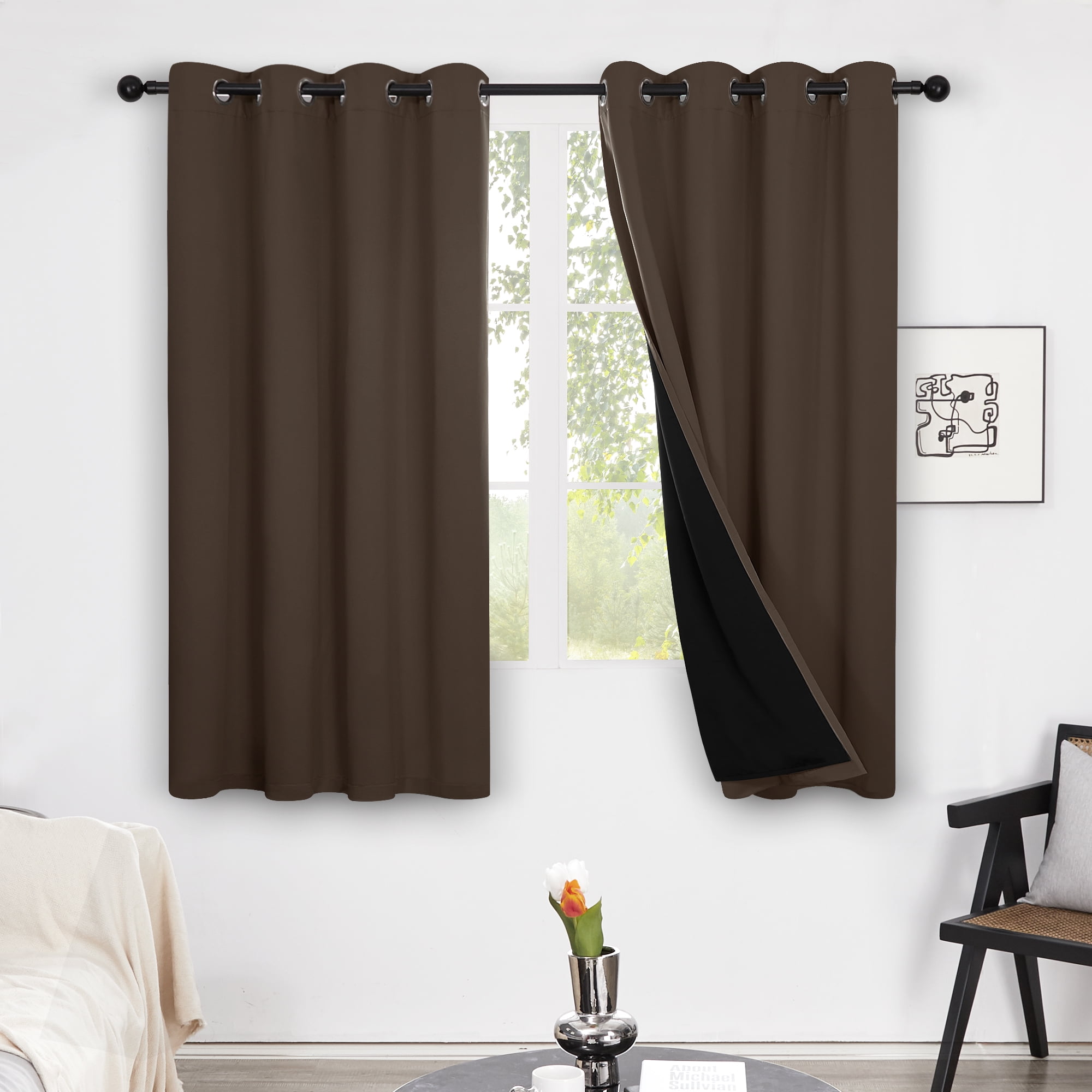 Deconovo 100% Blackout Curtains Gray Double Layers Total Full Dark Blocking  Sun Light Thermal Insulated for the Bedroom, 2 Panels, 52x54 in, Light Gray  