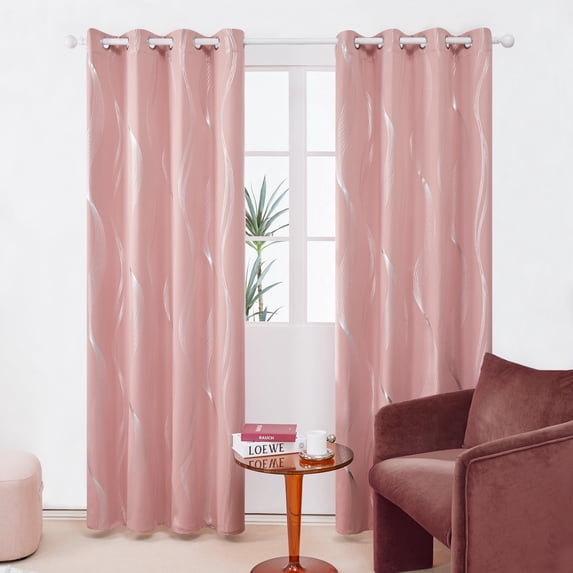 Deconovo Curtains for Gril's Room, 108 inch Length, Thermal Insulated Window Drapes with Wave Line Pattern (52 x 108 inch, Coral Pink, Set of 2)