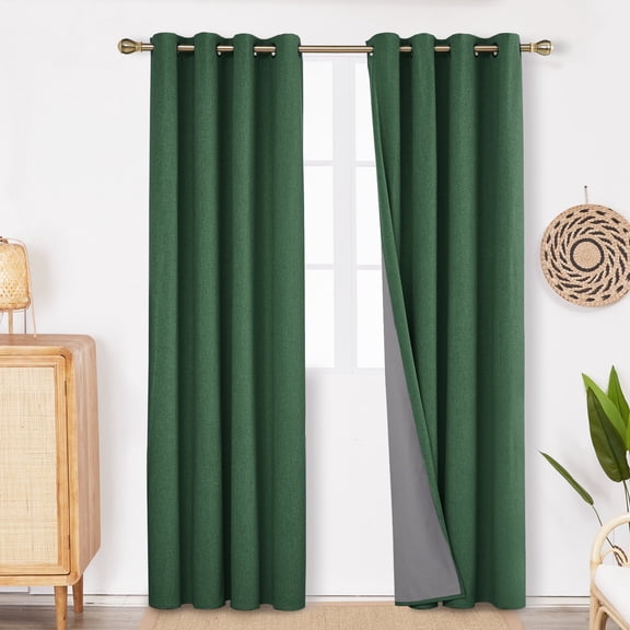 Deconovo Dark Forest 100% Blackout Curtain 108 inch Long for Sliding Glass Door Burlap Textured Full Light Blocking Drapes, 52 x 108 inch, Set of 2